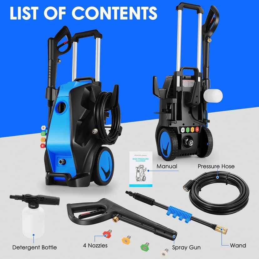 Electric Pressure Washer, 5000PSI 4.0GPM Heavy Duty Power Washer with 33 FT Extension Hose, 4 Quick Connect Nozzles and Foam Cannon for Cars/Fences/Driveways/Patios/Home Cleaning, Blue