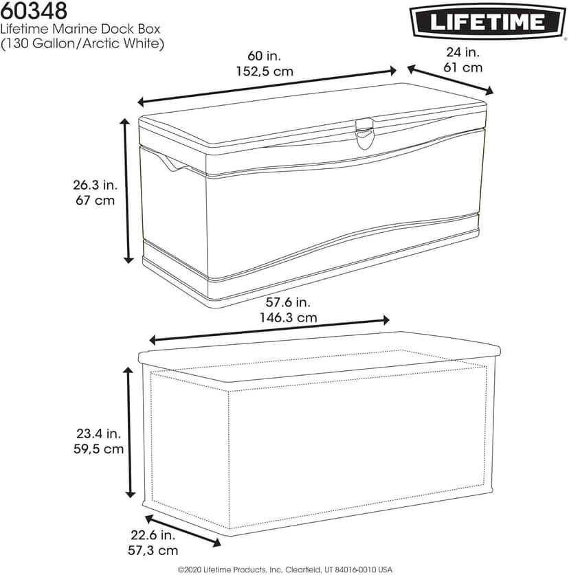 Lifetime 60348 Marine Dock, 130 Gallon Deck Box, Arctic White