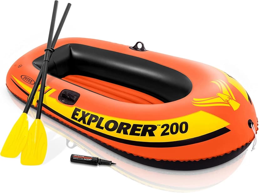 INTEX Explorer Inflatable Boat Series: Dual Air Chambers – Welded Oar Locks – Grab Handles – Bow Rope – Sporty Design