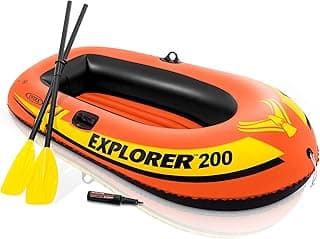 INTEX Explorer Inflatable Boat Series: Dual Air Chambers – Welded Oar Locks – Grab Handles – Bow Rope – Sporty Design