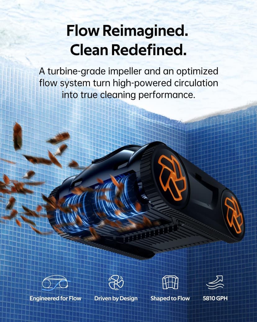 Pool Cleaner K60, 6H Runtime Cordless Robotic Pool Vacuum, Touch Screen, Smart Navigation, Cleans Floor, Walls, Waterline, Ideal for Above & In-Ground Pools, Self-Parking