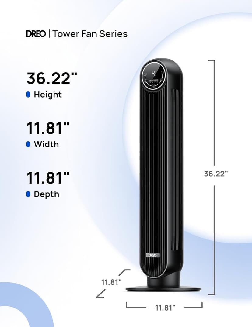 Dreo Tower Fan for Bedroom, 25ft/s Velocity 28dB Quiet Floor Fan, 90° Oscillating Fans for Indoors with 4 Speeds, 4 Modes, 8H Timer, Bladeless Standing Fan, Black, Nomad One (DR-HTF007)
