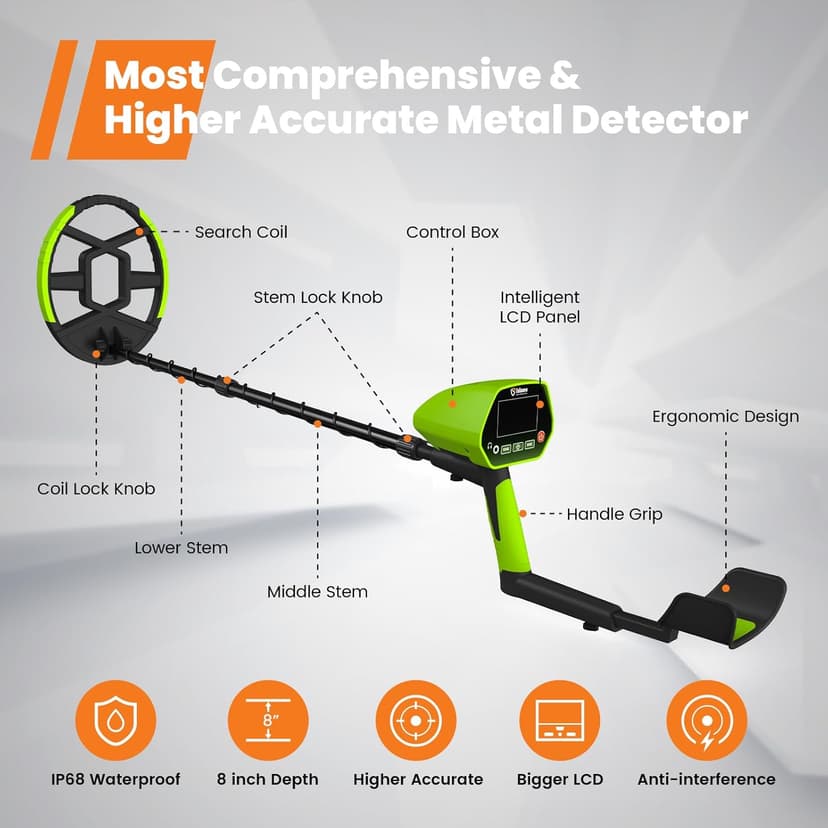 GoGonova Metal Detector for Adults & Kids, Kids Metal Detector, Waterproof Metal Detectors with High Accuracy Lightweight 8" Search Coil, All Metal & Disc Modes for Junior & Youth Gold Detector