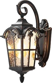DEWENWILS Outdoor Wall Light Fixtures Wall Mount, Black Roman 17.7" H Exterior Wall Lantern, Anti-Rust & Waterproof, Water Ripple Glass, Outside Wall Sconce Porch Light for House, Garage