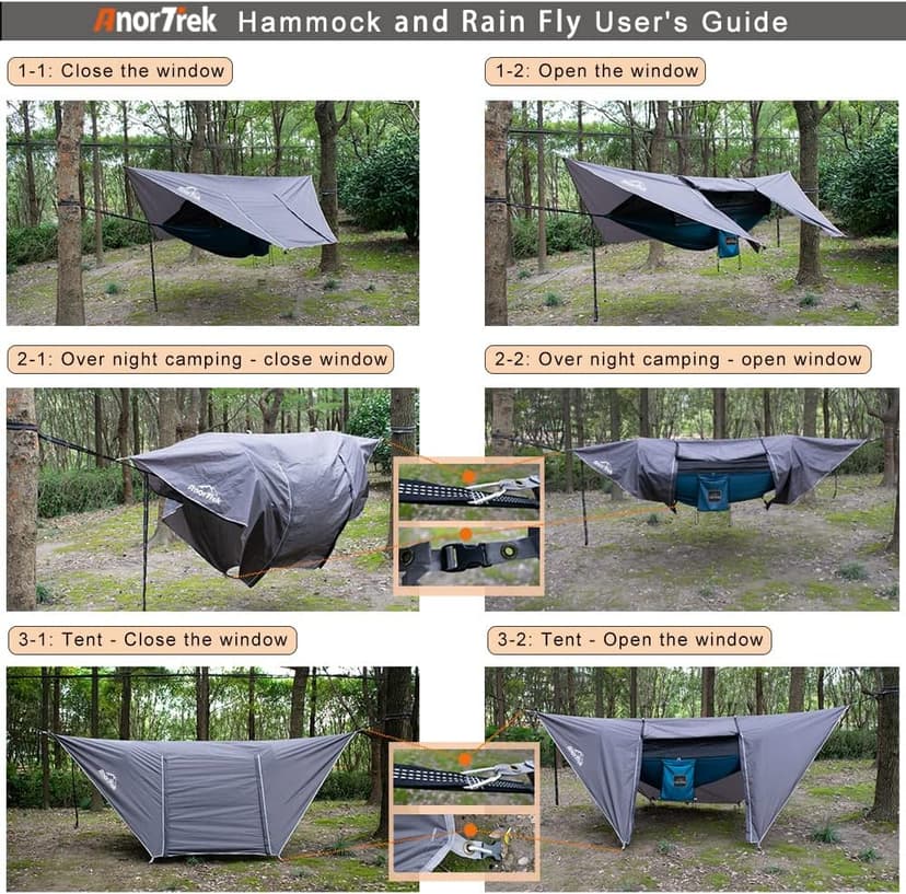 Camping Hammock with Mosquito Net and Rain Fly Tarp, Portable Double Hammock with Two Tree Straps, 230T Nylon Hammock and Waterproof Rain Fly Set for Hiking, Backpacking, Overnight (Green)