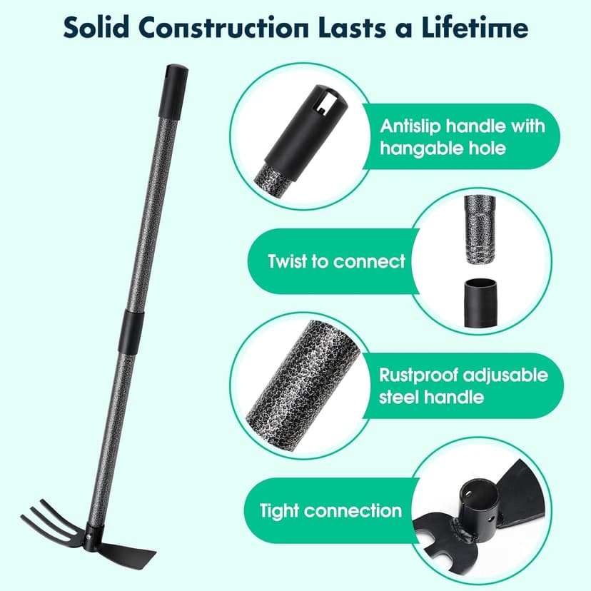 Hoe Garden Tool,45 Inch Long Garden Hoe and Cultivator, Garden Hand Tiller with Long Handle,Heavy Duty Garden Tools Hoe Cultivator for Gardening,Weeding, Tilling,Lossening Soil,Planting