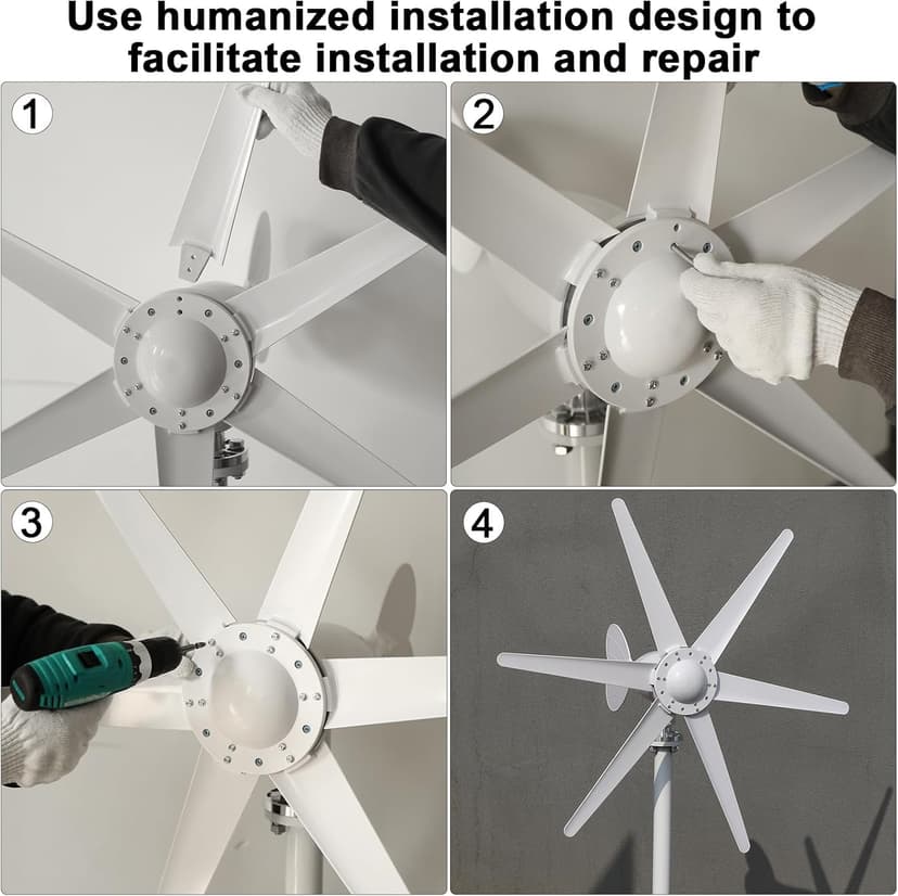 800W Wind Turbine Generator Kit, 6-Blade 12V/24V Wind Energy System, Durable Electromagnetic Power Generator for Home, RV, and Off-Grid Use White
