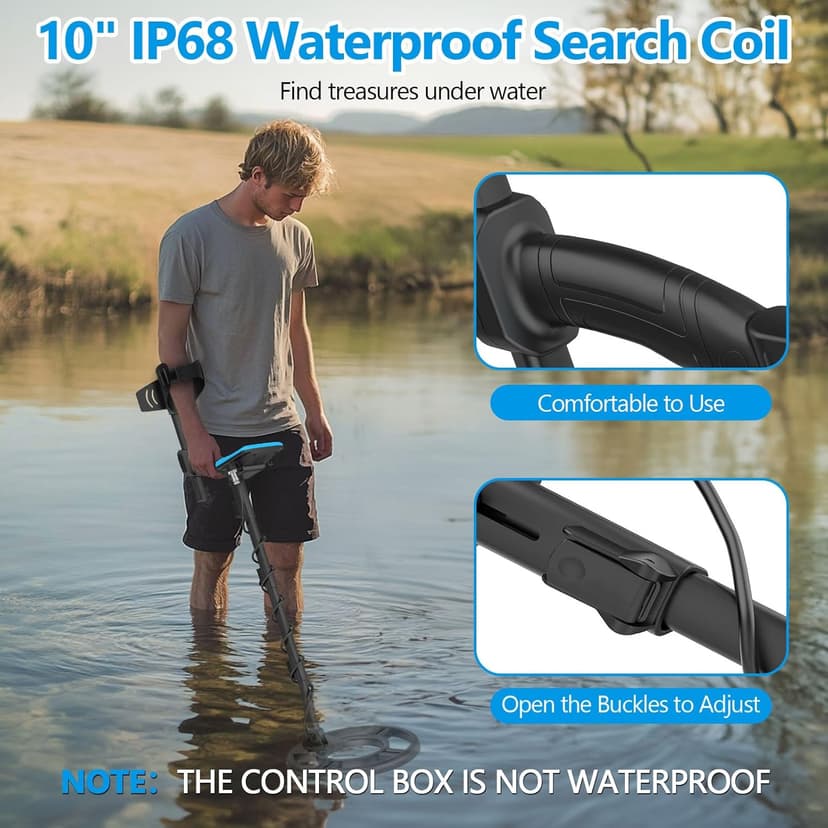 OMMO Metal Detector for Adults With Adjustable Stem, 5 Detection Modes, Higher Accuracy Gold Detector, IP68 Waterproof Coil for Detecting Treasure