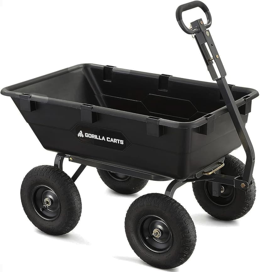 Gorilla Carts Heavy Duty Poly Utility Dump Wagon Garden Cart w/Pneumatic Tires, 6 Cu Ft - 1200 lb Capacity Outdoor Wheelbarrow for Yard, Landscaping & Gardening, Lawn Tractor or ATV Towable