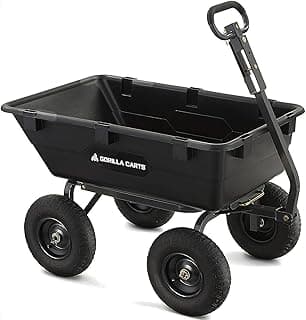 Gorilla Carts Heavy Duty Poly Utility Dump Wagon Garden Cart w/Pneumatic Tires, 6 Cu Ft - 1200 lb Capacity Outdoor Wheelbarrow for Yard, Landscaping & Gardening, Lawn Tractor or ATV Towable