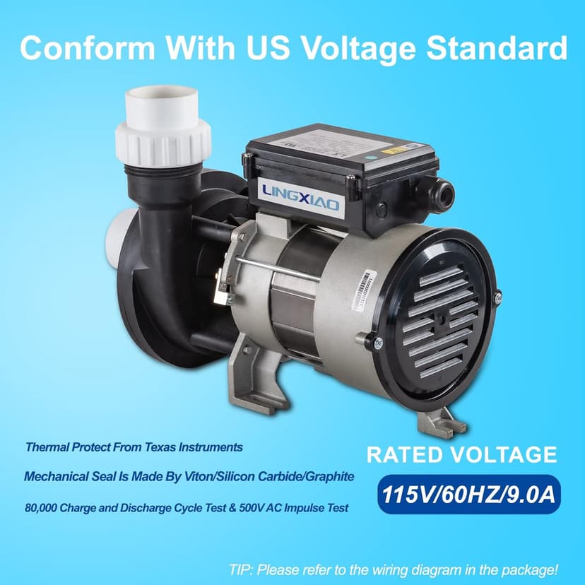 Hot Tub Bath Pump; LX Pump Motor, 110V, 9Amps, 1.5" Port, 116GPM Flow Rate (Model: WBC150)