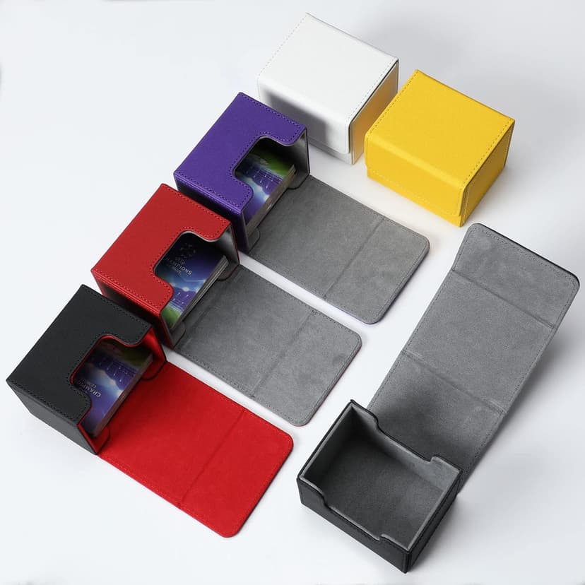 Yookeer 6 Pack Leather Deck Cases 100+ Card Deck Game Box Magnetic Playing Card Storage Box for 100 Plus Cards Compatible with Tcg(White,Black,Red,Yellow,Purple,Horizontal)
