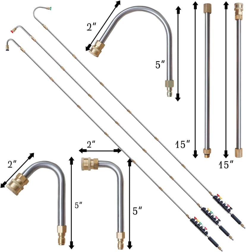 Xiny Tool Pressure Washer Extension Wand, 10 Pack Power Washer Lance with 5 Atomization Nozzle Tips,1 Gutter Cleaner Attachment Curved Rod, 1/4" Quick Connect, 4000 PSI