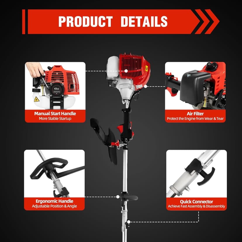 42.7CC Gas Powered Pole Saws 2-Stroke Gas Pole Saws For Tree Trimming with Single-Cylinder and Air-Cooled, Pole Chainsaw Suitable for Pruning Branches and Leaves in Orchards and Urban Greenery