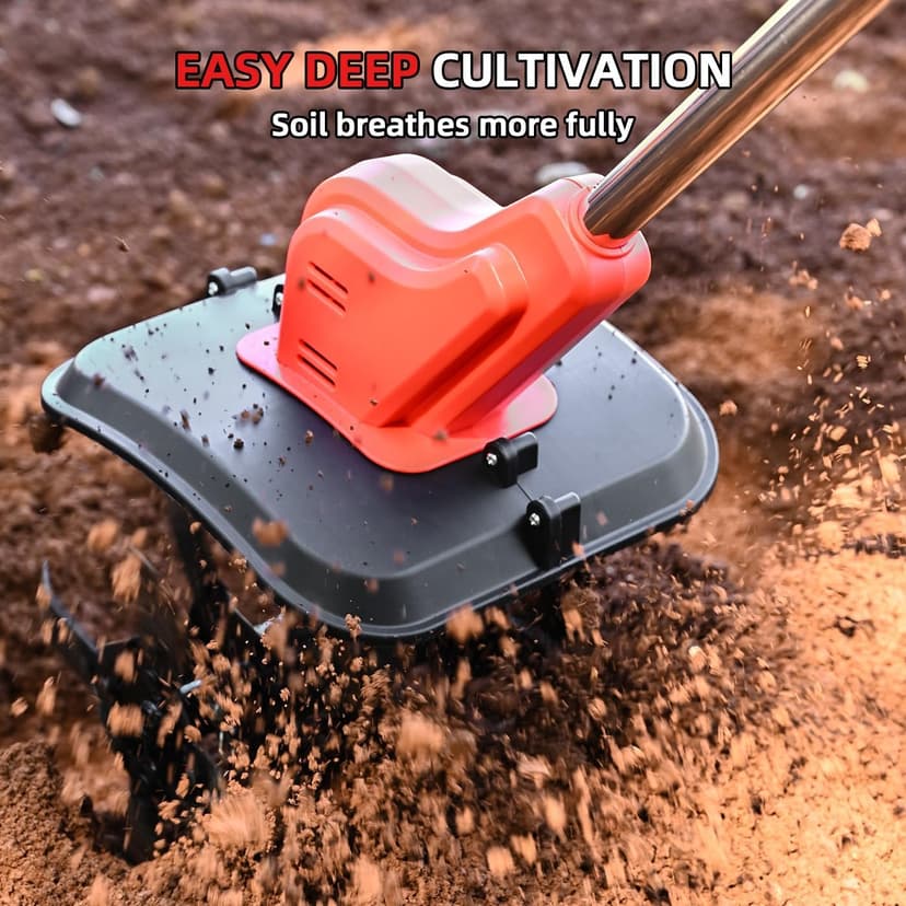 21v Cordless Tiller Cultivator, 300 RPM Tiller Has Battery Capacity Display with 4.0 Ah Battery, 11 in Tilling Width, 8 in Depth Rototiller for Lawn/Gardening/Soil Cultivation by MKMKYEE