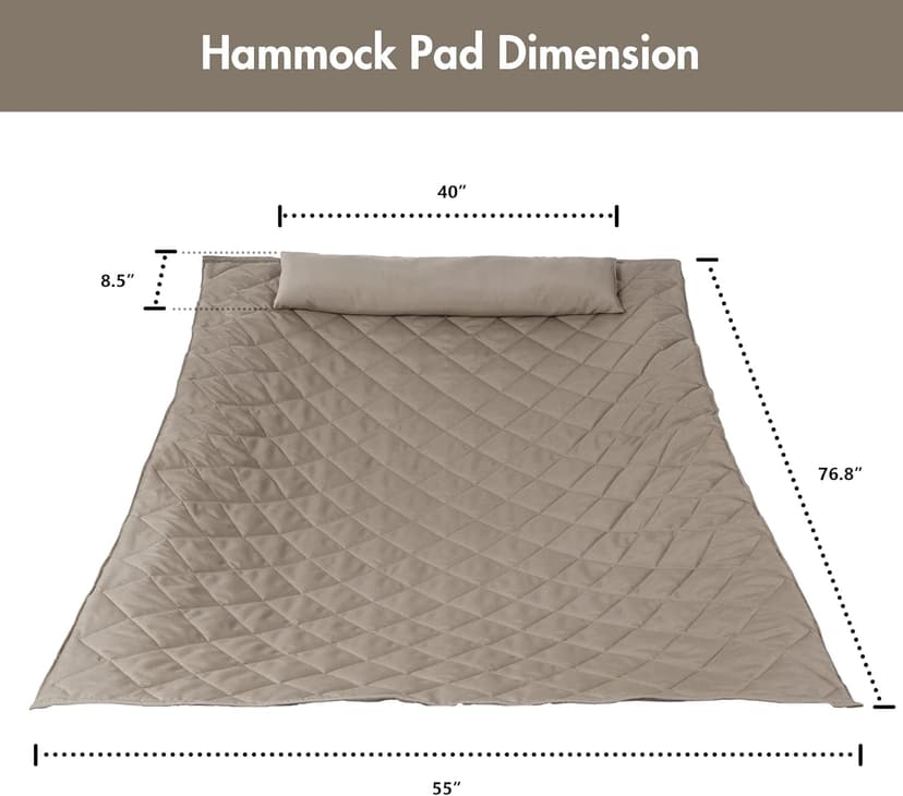 ANOW Double Hammock Pad and Pillow Set, 2 Person Polyester Hammock Pad, Light Brown