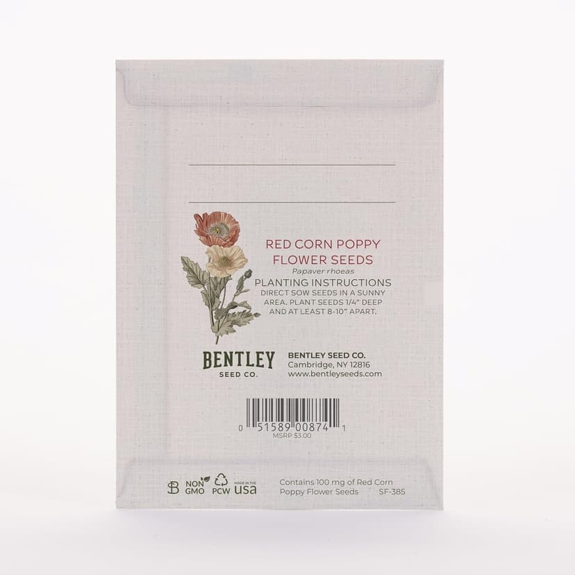 Bentley Classic Vintage Art Poppy Packets, Thinking of You Flanders Corn Seeds, Thoughtful Illustrated Flower Design, Eco-Friendly Hand Out, Sentimental Gift, 25 Pack
