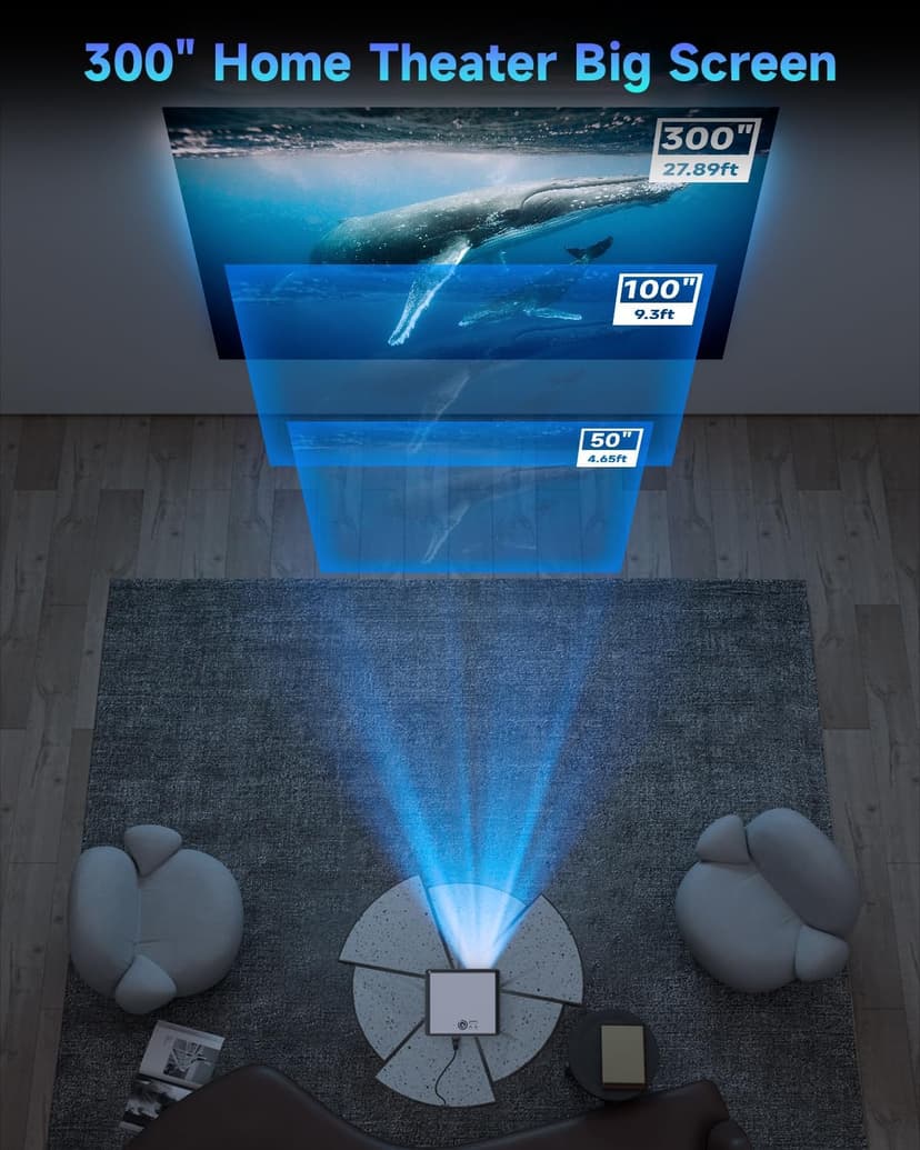 Outdoor Projector with WiFi and Bluetooth, 500 ANSI Native 1080p Projector for iPhone, Movie Projector for Outdoor Use, Home Projector 4K Support for Bedroom/Smartphone/Tablet/Laptop/TV Stick/Game