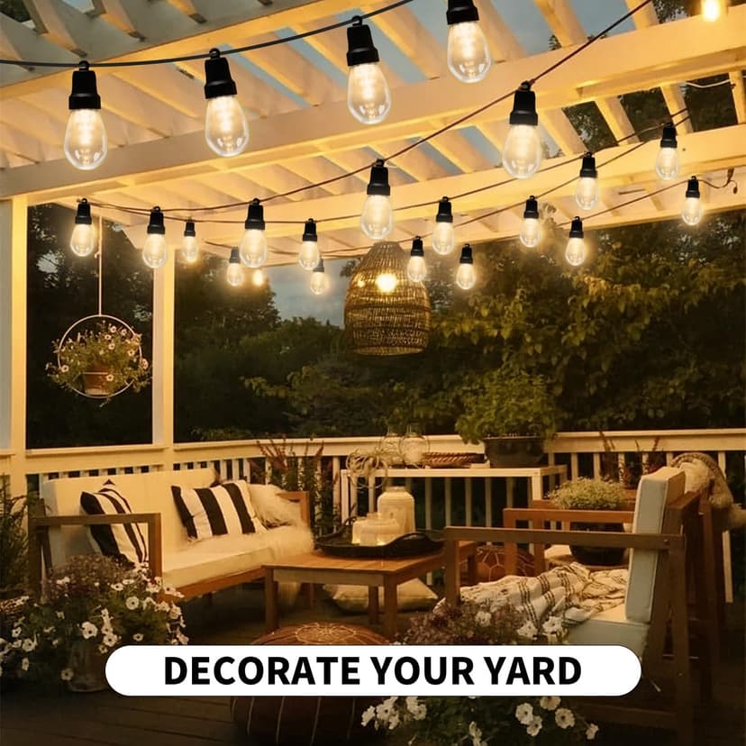 Outdoor String Lights 50FT, Outdoor Lights for Patio with 20 Dimmable RGBW LED Bulbs, IP66 Waterproof Shatterproof, with APP Control & Remote, 24V Adapter Color Change,for Backyard Decor