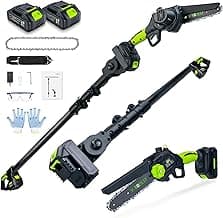 2-in-1 Cordless Pole Saw, 6 Inch Brushless Pole Chainsaws Mini Handheld Chainsaw with 2× 21V Batteries, 6.5lb Lightweight, Auto Oiling, 15 FT MAX Extension Pole Saws for Tree Trimming