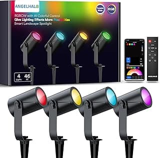 Smart Landscape Spotlights, 4 Pack RGBW Pathway Lights, 2000LM Dimmable, IP65 Waterproof, Compatible with Alexa, Outdoor Decoration