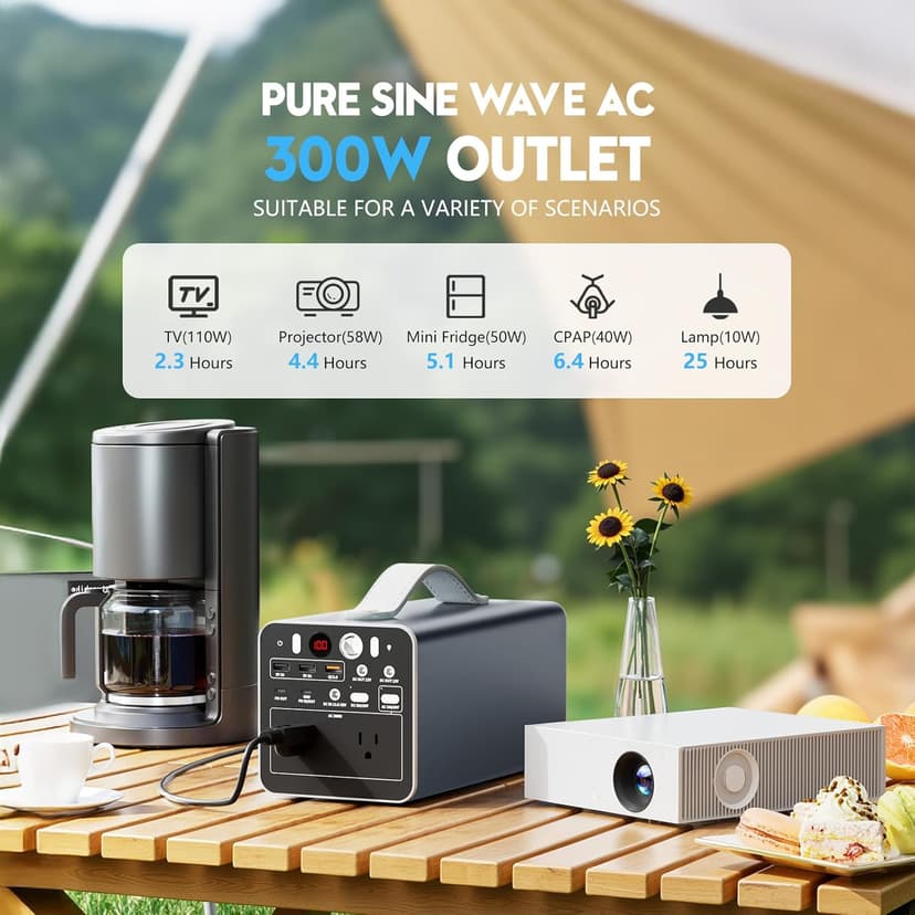 300W Portable Power Station, 299.7Wh Power Bank with AC Outlet, Dual Way 65W PD/USB-C Port, Laptop Charger Battery Pack Power Supply, Solar Generator for Camping Home Emergency