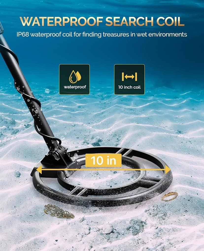 Metal Detector for Adults Professional - IP68 Waterproof Metal Detector, High Accuracy, A-M, Disc, Notch & Pinpoint Modes, Bigger LCD Display, 10” Waterproof Search Coil, New Advanced DSP Chip