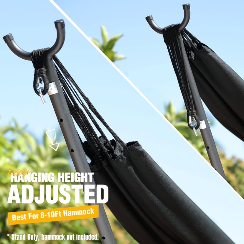 Zupapa 550LBS Weight Capacity Steel Hammock Stand, Adjustable Hooks Fits Hammocks 8 to 10.5 Feet Long, 2 Person, Space Saving Portable with Carrying Bag