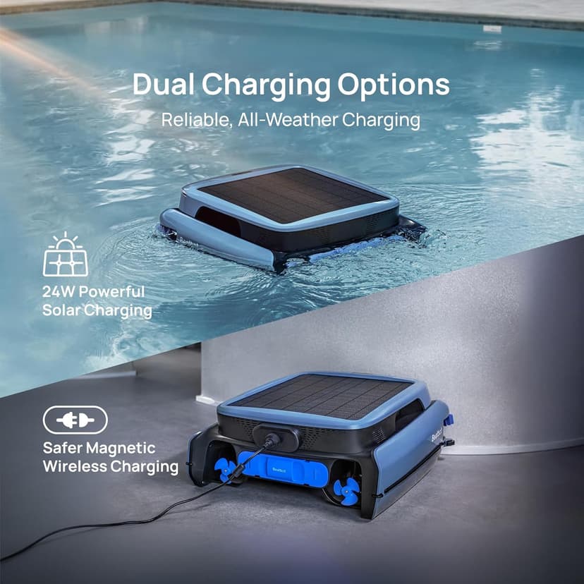 Beatbot iSkim Ultra Solar Powered Robotic Pool Skimmer, Pool Surface Cleaner Robot, Dual Charging Options, Water Clarification, Edge & Corner Cleaning, S-Path Optimization, App Control, Ocean Blue