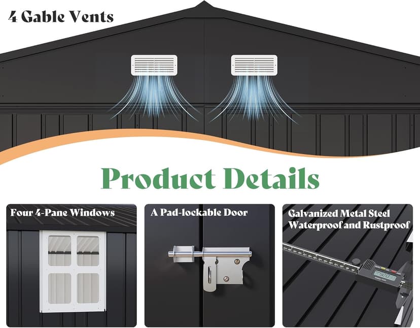 AMERLIFE 13.2x21x8 FT Outdoor Storage Shed, Huge Metal Garage Shed with 2 Double Hinged 4 Windows and Doors, Carport for Car, Truck, Bike, Garbage Can and Lawnmower, Dark Grey