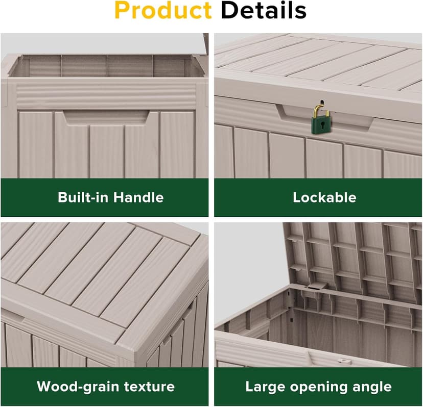 45 Gallon UV Resistant Outdoor Storage Box Waterproof, Lockable Resin Deck Box for Garden Tools, Sports Equipment and Cushions, Gray