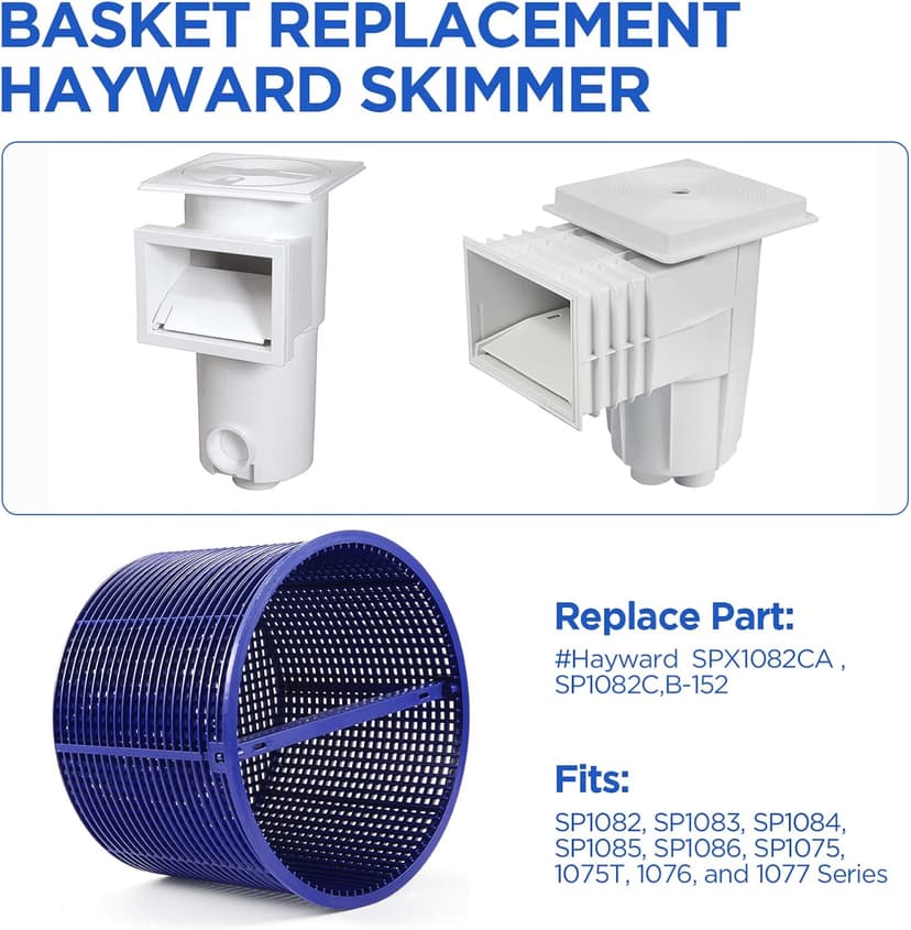 Tooetoy Pool Skimmer Basket Compatible with Hayward Automatic Skimmers SPX1082CA & Aladdin B-152, Fit Models SP1082 SP1083 SP1084 1085 1086 SP1075 1075T, 7"-Remove Leaves and Debris,No Weighted