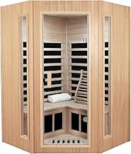 2-3 Person Infrared Sauna, Far Infrared Saunas for Home Low EMF Indoor Home Sauna Spa, Hemlock Wooden Corner Sauna Room,1670Watt, Bluetooth Speakers, Reading Lamps