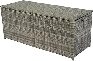 Rattan Outdoor Storage Box with Waterproof Liner, Portable Dual-Purpose Patio Deck Box & Side Table