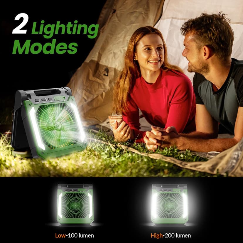 20000mAh Portable Fan Rechargeable with Solar Panel 2-in-1, 3 Speeds Cordless Battery Powered Fan with Led Lantern,Timer, Quiet USB-C Table Fan for Travel Tent Hurricane Office Home Bedroom(Green)