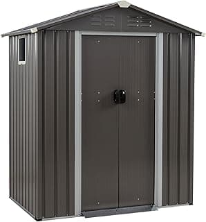 JY QAQA 5x3 FT Metal Outdoor Garden Storage Shed,Waterproof Metal Garden Sheds with Window and Lockable Double Door,Weather Resistant Steel Tool Storage House Shed for,Garden,Patio,Lawn