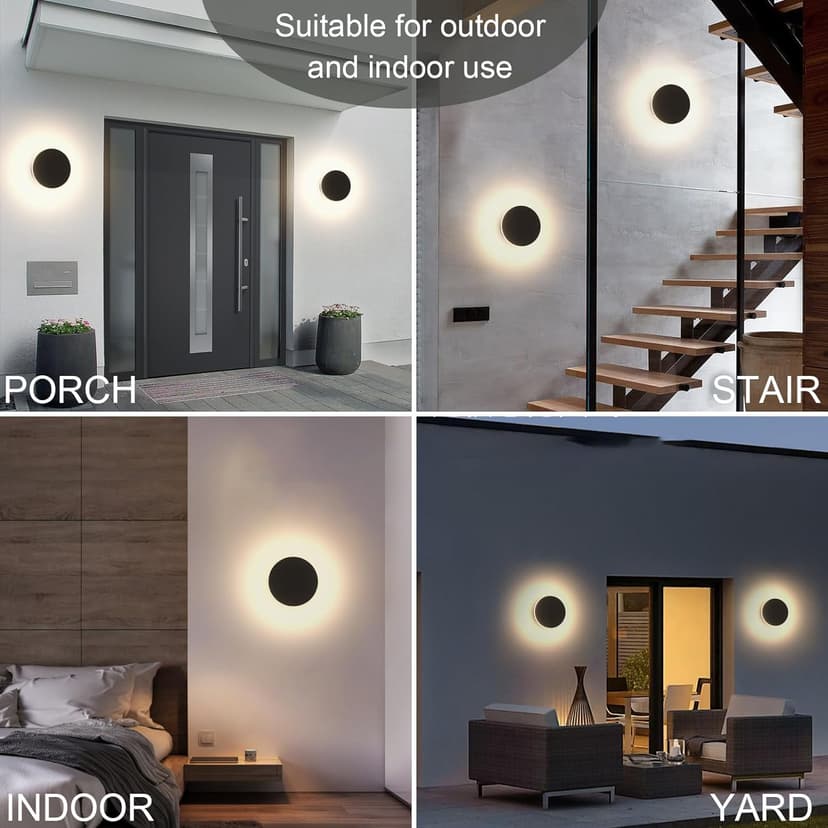 2 Packs LED Wall Light Outdoor Indoor Modern Wall Sconce Mini Wall Sconce Outdoor Wall Lights Aluminum Waterproof Black Wall Mount Light LED Wall Sconces Warm White 3000K (Round)