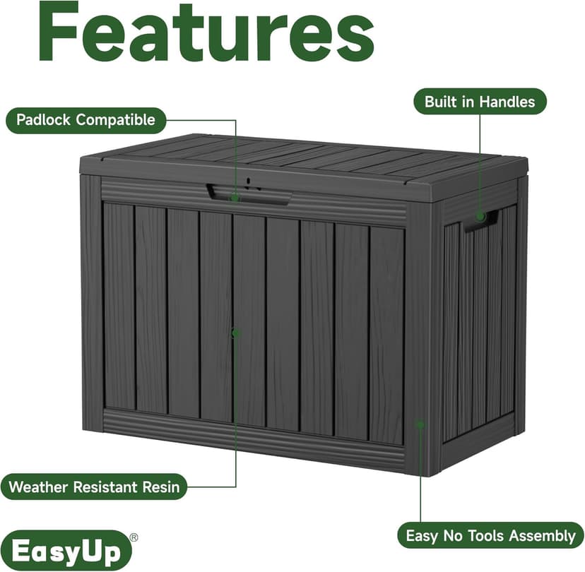 45 Gallon Outdoor Storage Box, Resin Waterproof UV-Resistant Deck Box, Reinforced Stability for Patio, Garden, and Poolside, Striped Black