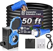 Seeutek 50 Amp Generator Cord, 4 Prong 50 FT Generator Extension Cord with Pre-drilled Power Inlet Box & Interlock Kit, NEMA 14-50P/SS2-50P Functional Cable, High Conductivity, ETL Listed