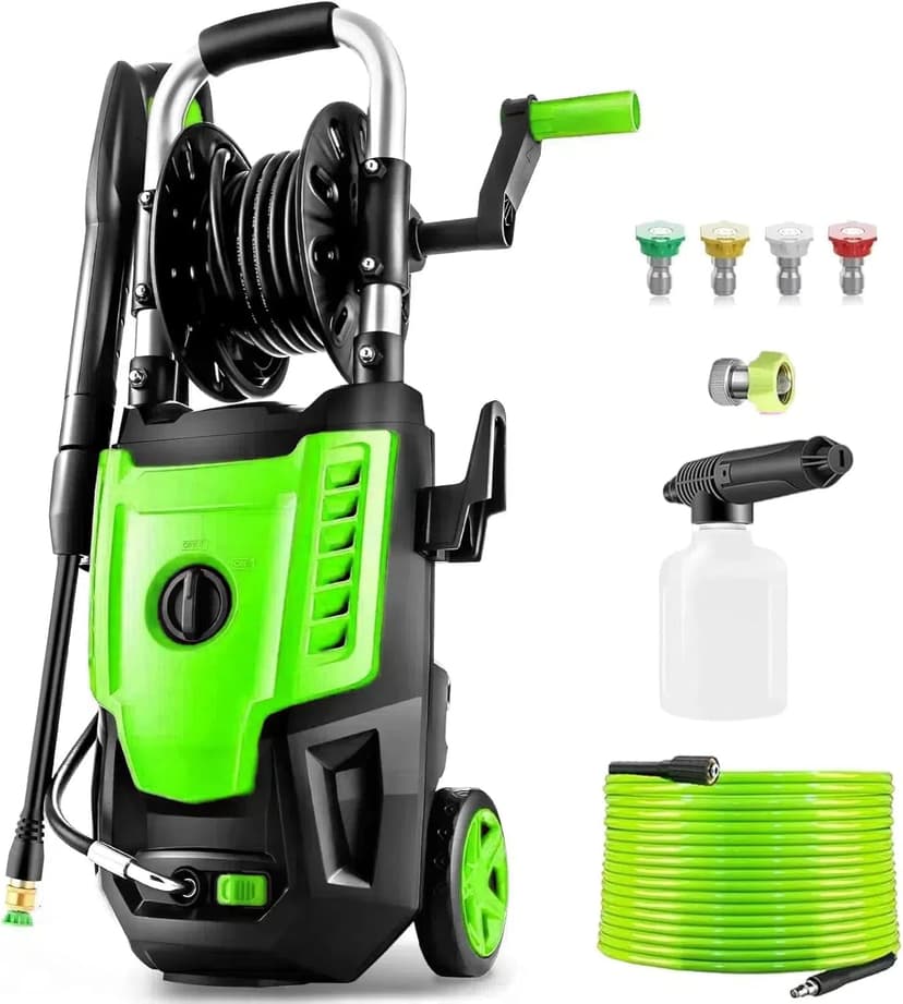 4800 PSI Electric Pressure Washer- 4.0 GPM High Power Washer with 33FT Hose Reel M22-14mm, 4 Nozzles and Foam Cannon, powerwashers for Home, Cars, Fences, Patio, 2025 Upgraded (Green)