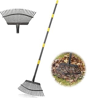 Garden Rake - Large Leaves Rakes for Gardening - 25 Metal Tines 18" Wide - 78" Long Handle Leaf Rakes for Lawns Heavy Duty for Yard Lawn Shrub Garden Beds