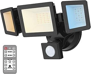 LED Security Lights Motion Sensor, 36W 3000LM Flood Lights Outdoor Motion Sensor with Remote, Dimmable Brightness 3000K-6000K CCT IP65 3 Heads Outdoor Security Light for House Garage Yard 1 Pack