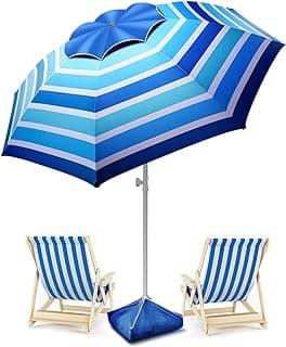 8FT Large Beach Umbrella with Level 7 Wind Resistance, Sand Anchor, Portable Outdoor Umbrella with UPF50+ UV Protection, Tilt Sun Shelter for Beach, Patio, Yard