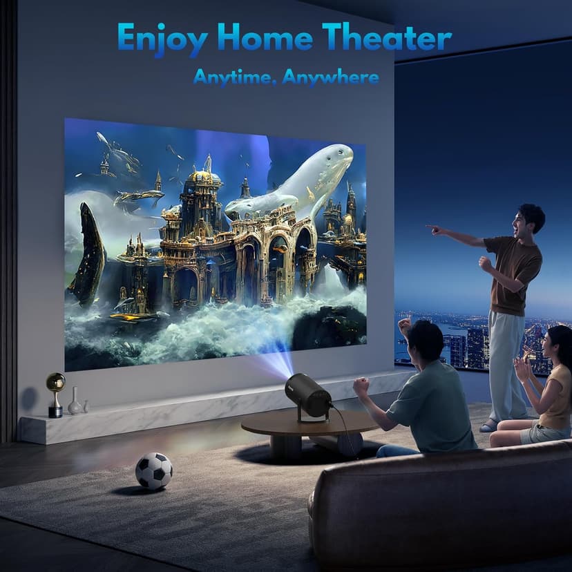 [Built-in Apps] Projector 1080P FHD 4K Support, Smart Projector with WiFi 6 and Bluetooth, Auto Keystone, Stereo Speaker, Compatible with HDMI/TV Stick/USB/Laptop, Portable Projector, Black