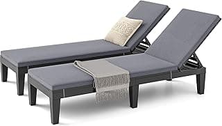 DWVO Outdoor Chaise Lounge with Cushion, Patio Chaise Lounge Chair Set of 2 w/ 5-Level Backrest, Lounge Chair for Garden, Pool, Beach and Patio, Easy Assembly & Lightweight (Black)