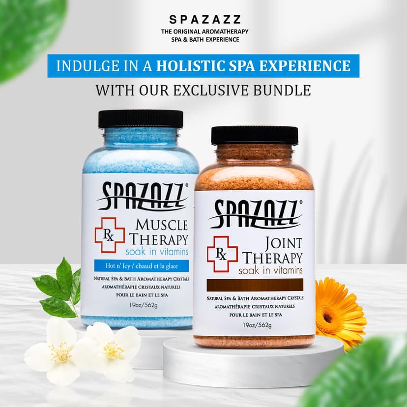 Spazazz Aromatherapy Spa and Bath Salts Crystals RX Therapy Collection 2 Pack Bundle- One 19 Oz Jar Each Spazazz Muscle Therapy and Joint Therapy- Dead Sea Bath Salt Crystals