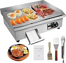 22" Electric Countertop Flat Top Griddle 1600W 110V Non-Stick Commercial Restaurant Teppanyaki Grill Stainless Steel Adjustable Temperature Control 50~300℃