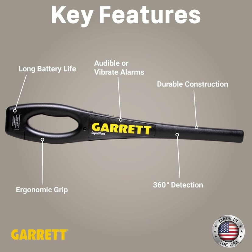 Garrett SuperWand Metal Detector for Adults, Professional, Made in The USA, Security Wand, Scans All Metals
