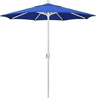 California Umbrella 7.5' Round Aluminum Market Umbrella, Crank Lift, Push Button Tilt, White Pole, Royal Blue Olefin