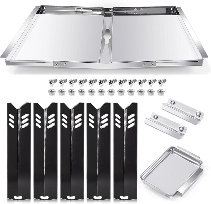 Grill Grease Tray Replacement Parts for Dyna Glo DGF493BNP, DGF510SBP, Backyard Grill BY13-101-001-12, BY14-101-001-02 and BHG Grill Parts, Adjustable 24''-30'' Gas Grill Drip Pan, Heat Plate Shields.